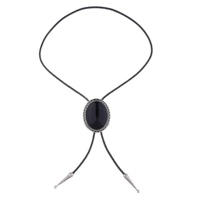 Men's Black Agate Bolo Tie Wedding Boloties Necklace