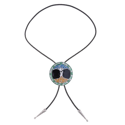 Tree of Life Pattern Bolo Necklace Black Western Bolo Tie