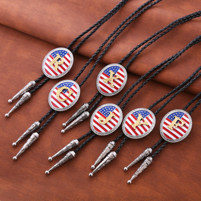 Alphabet Q Bolo Tie Men's Bolo Tie American Flag Tie