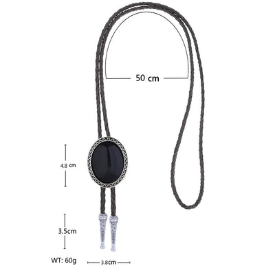 Men's Black Agate Bolo Tie Wedding Boloties Necklace