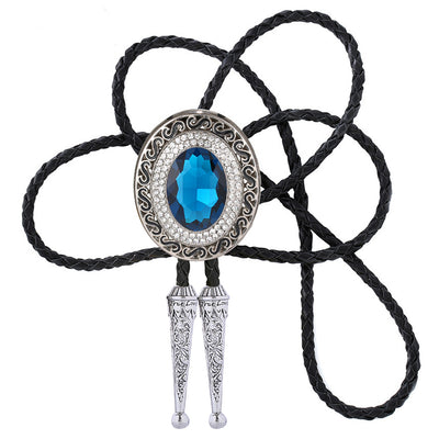 Shiny Royal Blue Stone Bolo Rhinestone Bolo Necktie Glass Stone