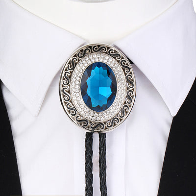 Shiny Royal Blue Stone Bolo Rhinestone Bolo Necktie Glass Stone