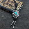 Blue Turquoise Bolo Ties Silver Tie Feather Stone Bolo