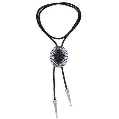 Stone Bolo Silver Bolo Necklace Men's Black Agate Bolo