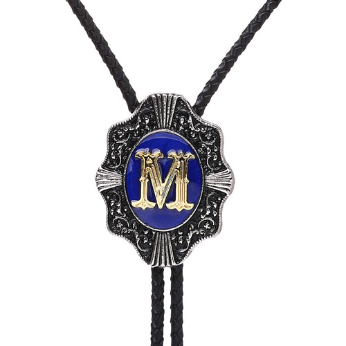 Alphabet M Bolo Tie Mens Bolo Formal Western Blue Tie