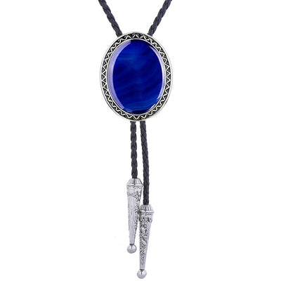 Royal Blue Agate Bolo Tie Wedding Formal Bootlace Tie