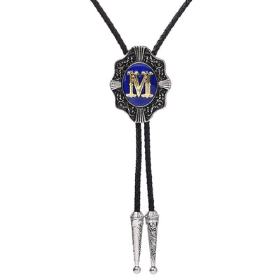 Alphabet M Bolo Tie Mens Bolo Formal Western Blue Tie