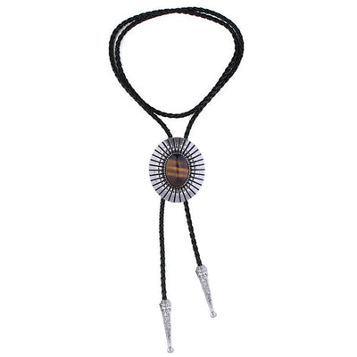 Brown Stone Bolo Tie Silver Necklace Tiger's Eye Bolotie