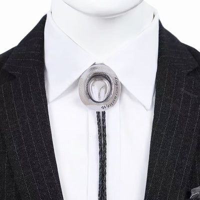 Western Cowboy Hat Bolo Tie Silver Color Mens Cowboy Tie