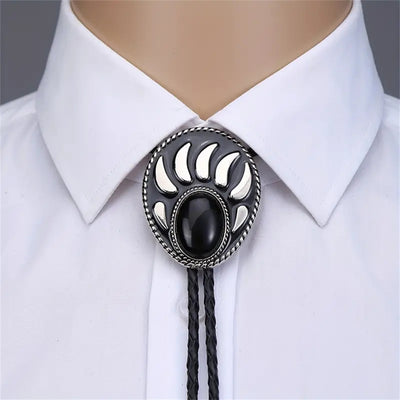 Bear Claw Bolo Tie Men's Agate Black Cowboy Necktie Bolo