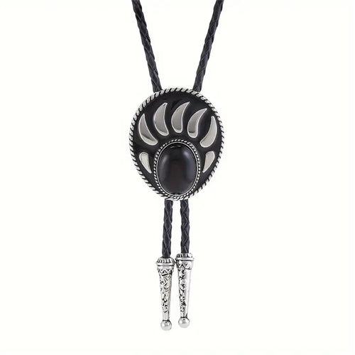 Bear Claw Bolo Tie Men's Agate Black Cowboy Necktie Bolo