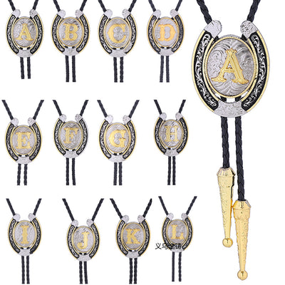 Horseshoe Tie Bolo Alphabet N Mens Formal Western Tie