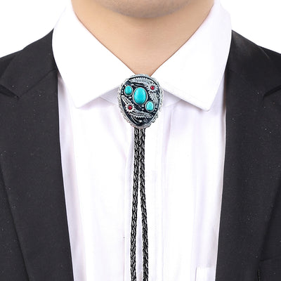 Blue Turquoise Bolo Ties Silver Tie Feather Stone Bolo