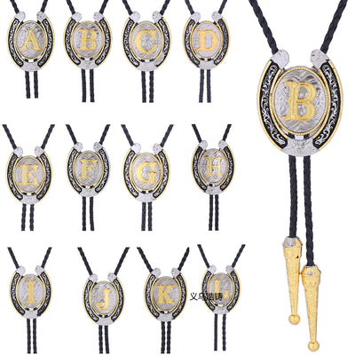 Horseshoe Bolo Tie Alphabet B Bolo Tie Wedding Necklace