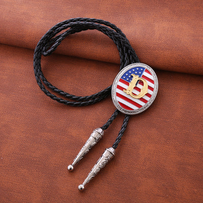 Alphabet D Bolo Tie American National Flag Necktie