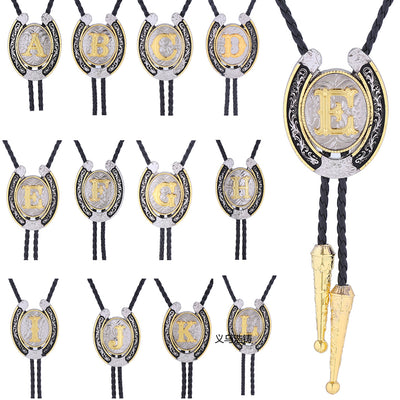 Horseshoe Bolo Tie Alphabet E Necktie Wedding Bolo Tie